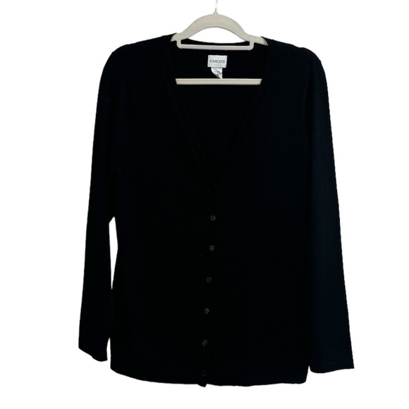 Chico’s Women Black Cardigan Buttoned Closure size 2 V-neck Long Sleeve Classic - Picture 1 of 5